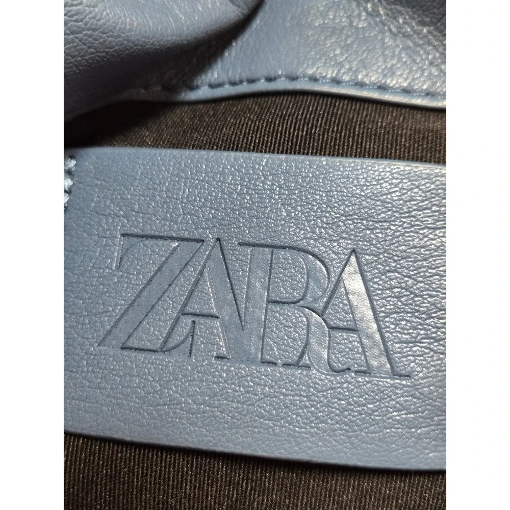 Zara Blue Quilted Puffer Shoulder Bag‎ Gunmetal Chain Strap Minimalist Small